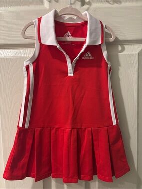 adidas Red and White Girls' Sleeveless Polo Tennis Dress